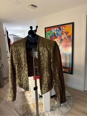 Jessica Simpson Gold Sequin Open-Front Blazer
